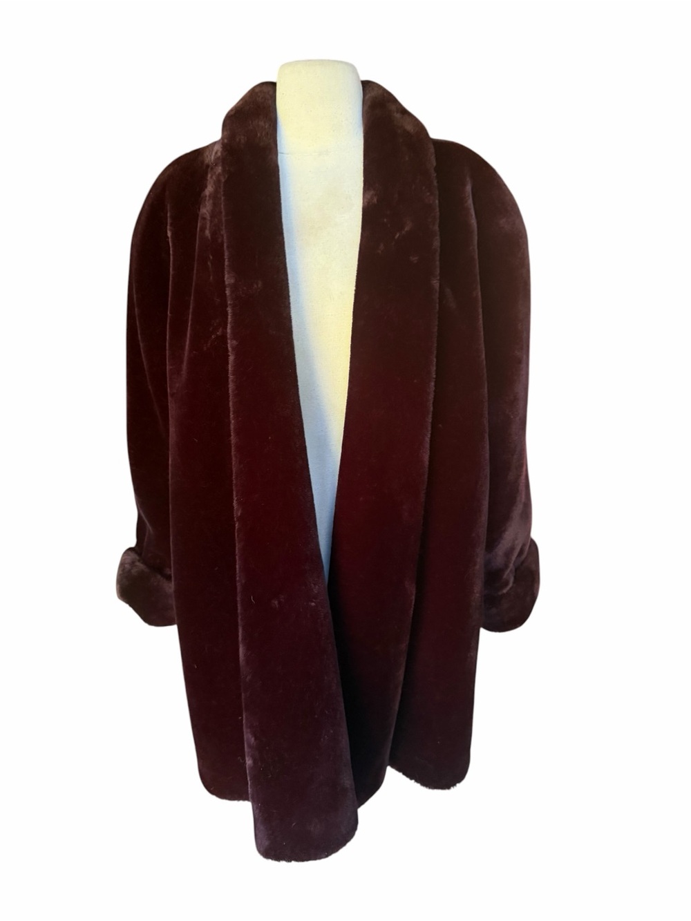 Deadstock w/o Tag 1970s/80s London Fog Rich, Deep Burgundy Open-Front Opera Coat